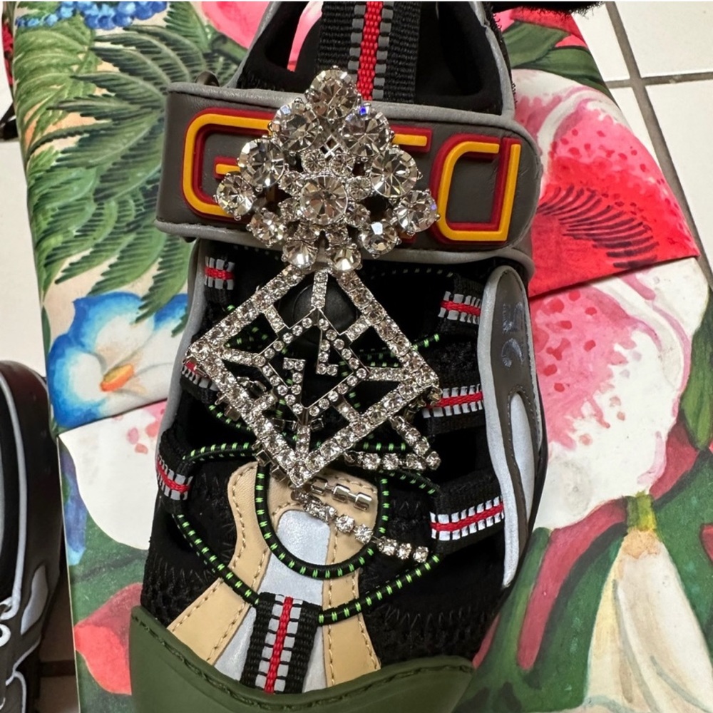 Rare Gucci Multicolor Sandals with Crystal Embellishments